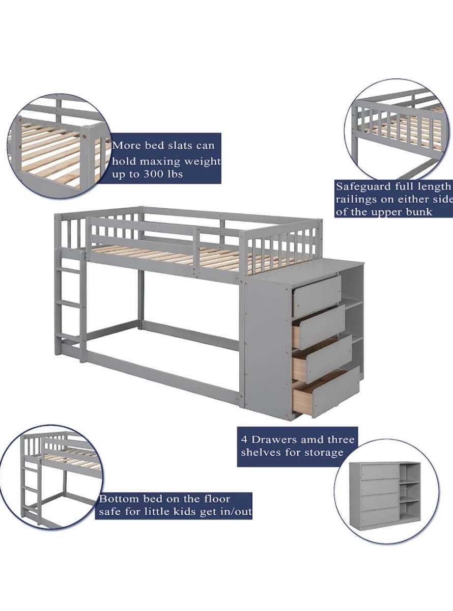 full over full bunk bed with storage dresser