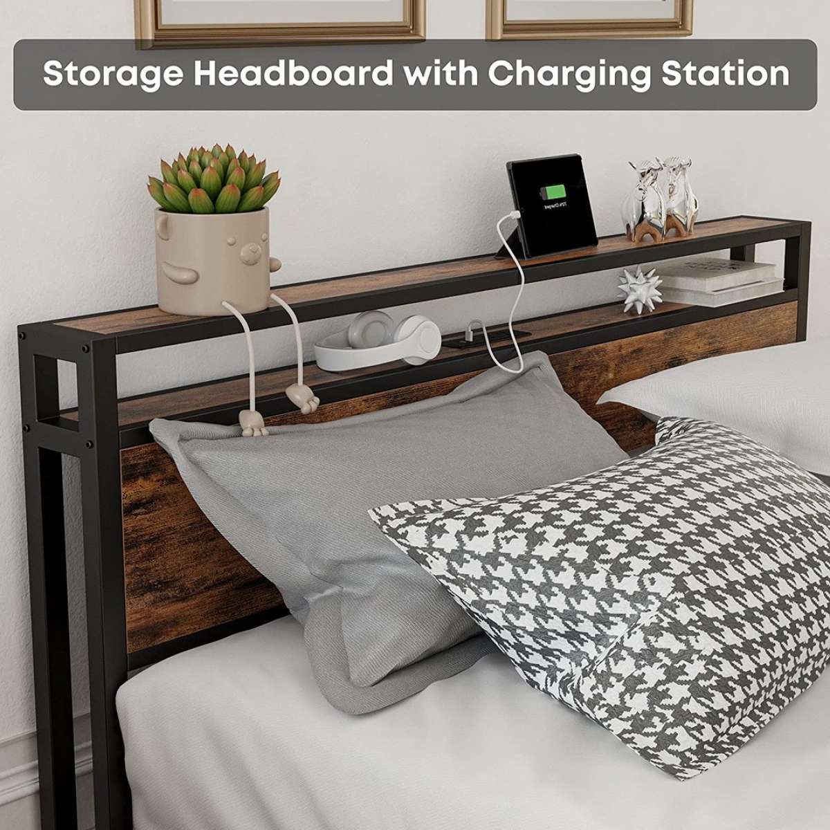 Full Size Bed Frame with Storage Drawers Platform Bed with H