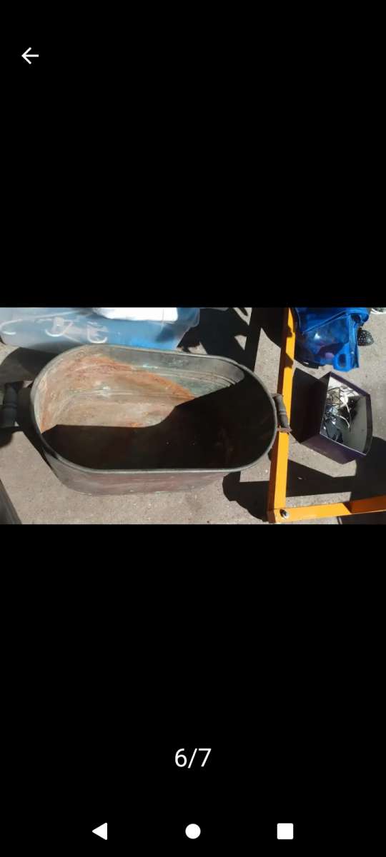 primitive antique copper boiler wash basin