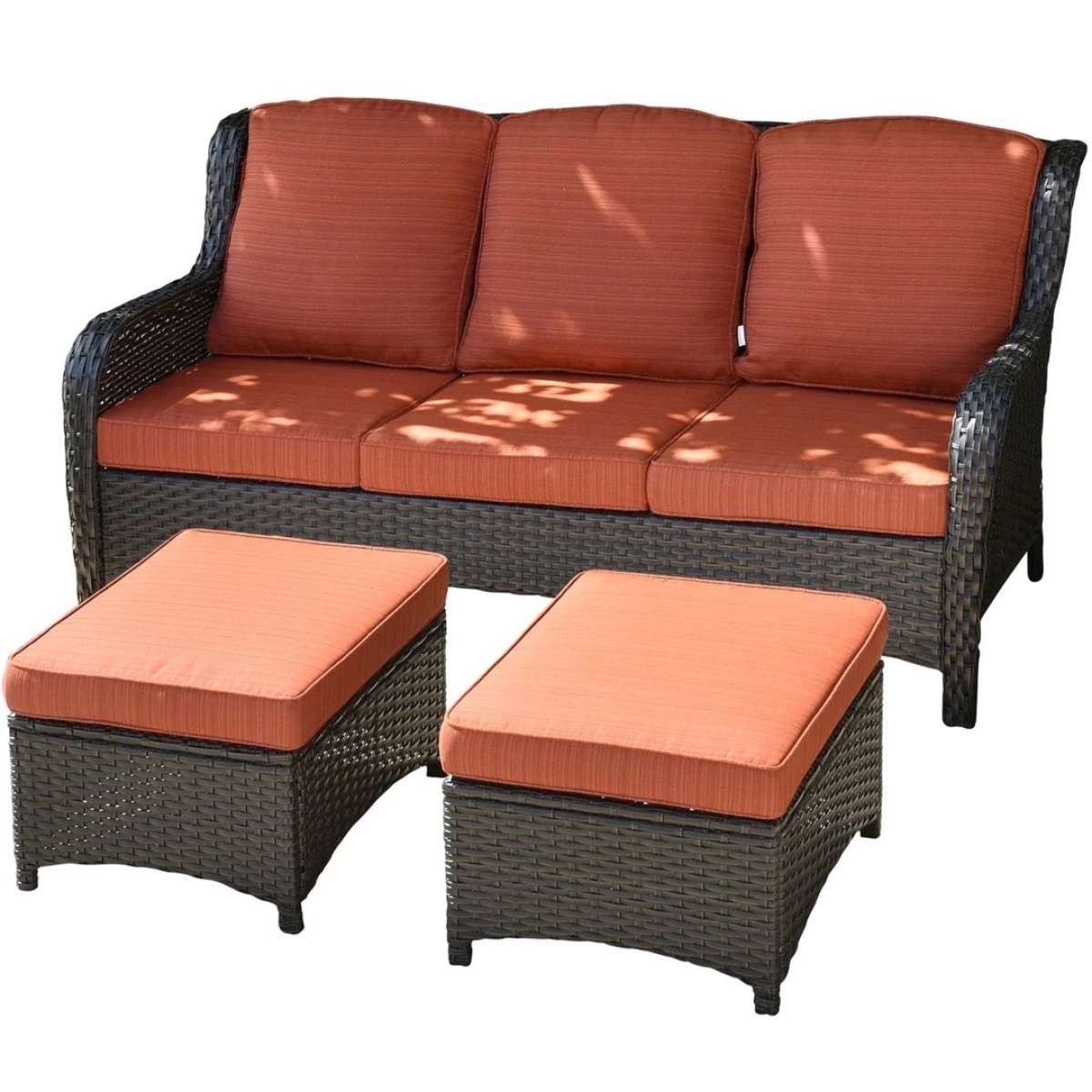 Outdoor Couch 3Piece with Ottoman Kenard Curved Handres
