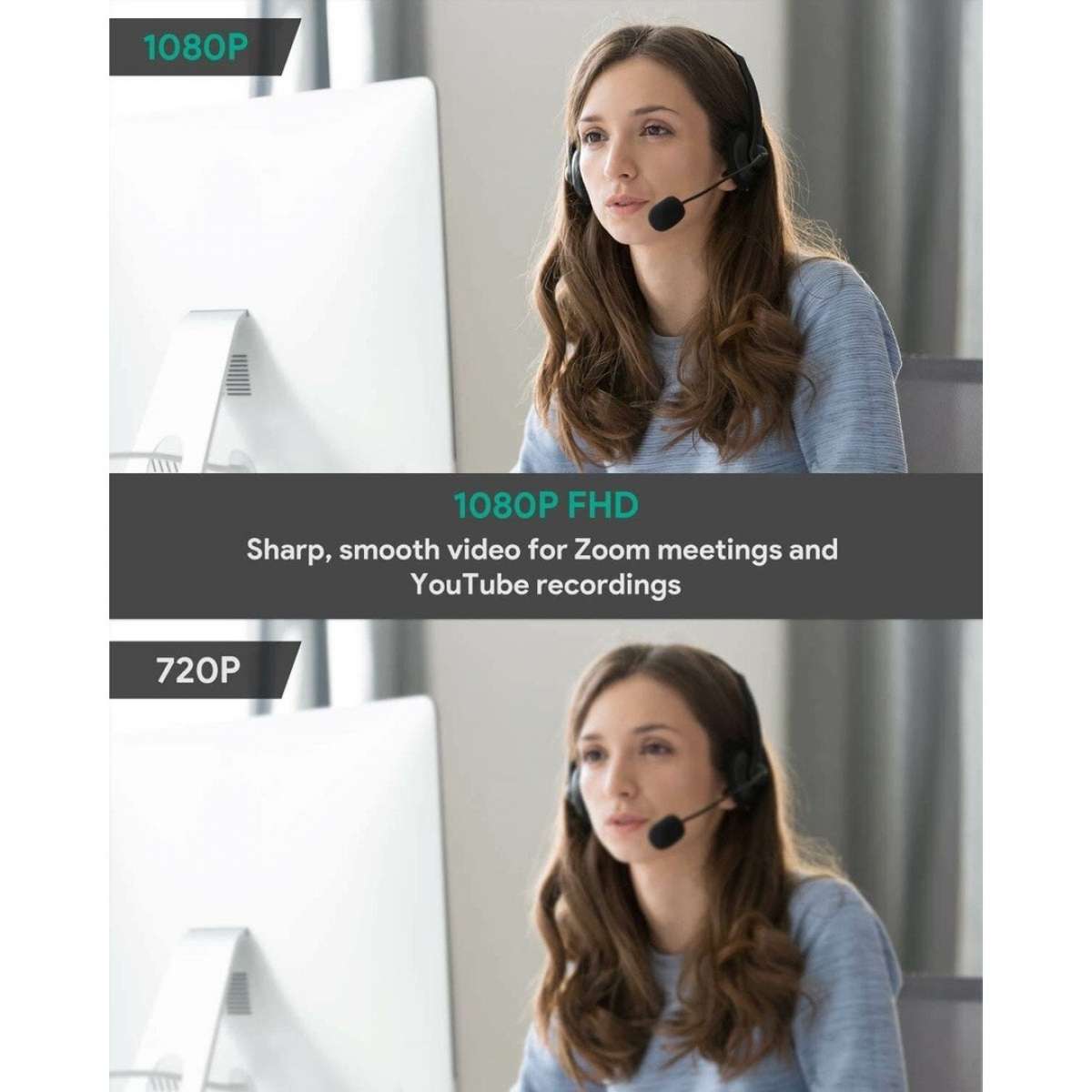 1080P Webcam w Dual Noise Reduction Stereo Microphones