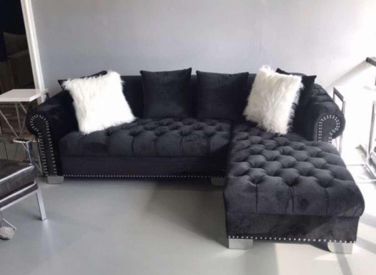 Royal Velvet Black Raf Chaise Sectional SameNext Day Deliver
