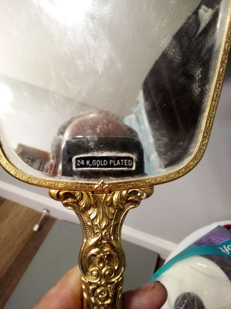 vintage hand held antique mirror