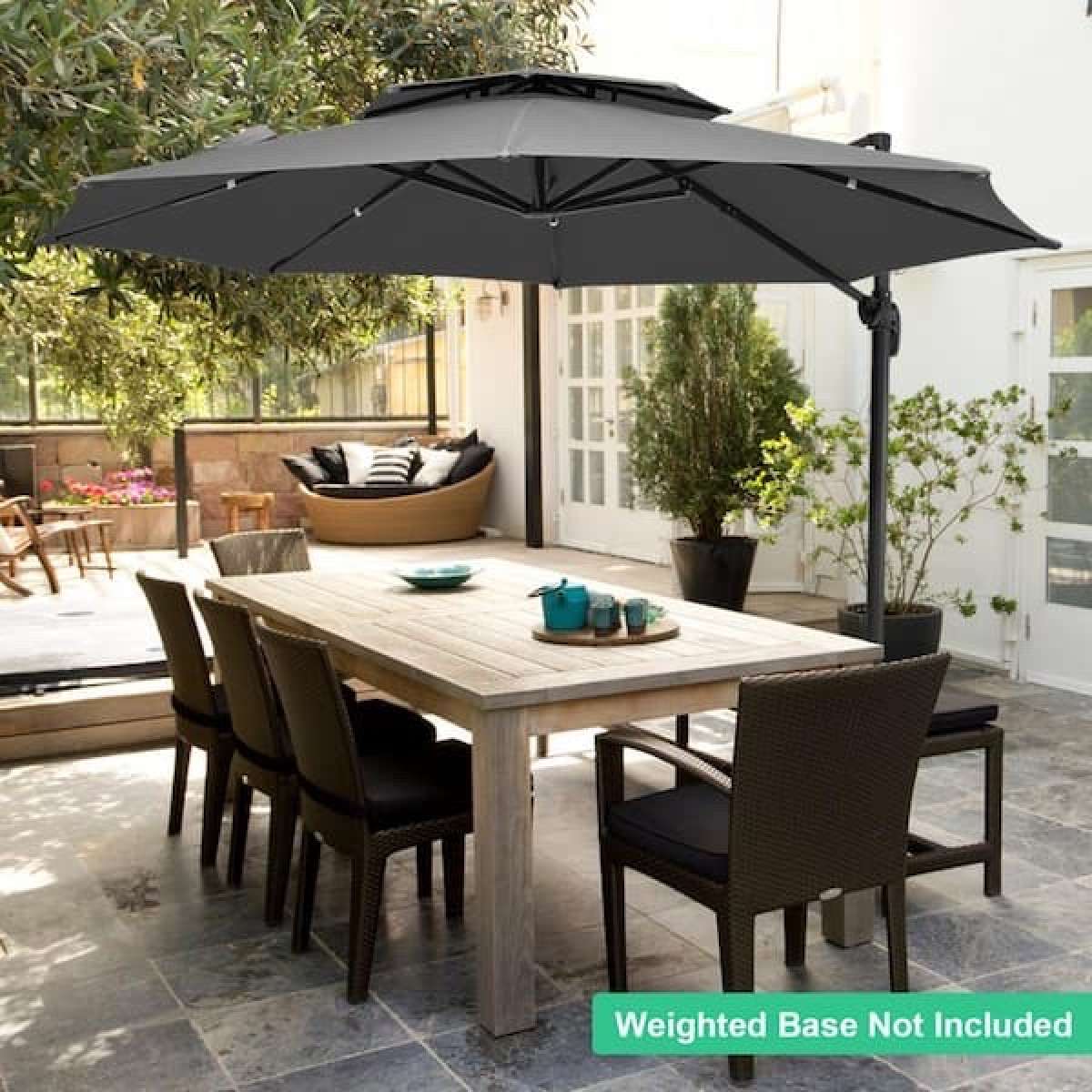 10FT Round Cantilever Patio Umbrella Double Top Roating Outd