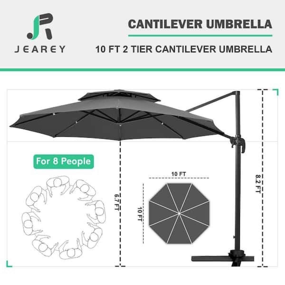 10FT Round Cantilever Patio Umbrella Double Top Roating Outd