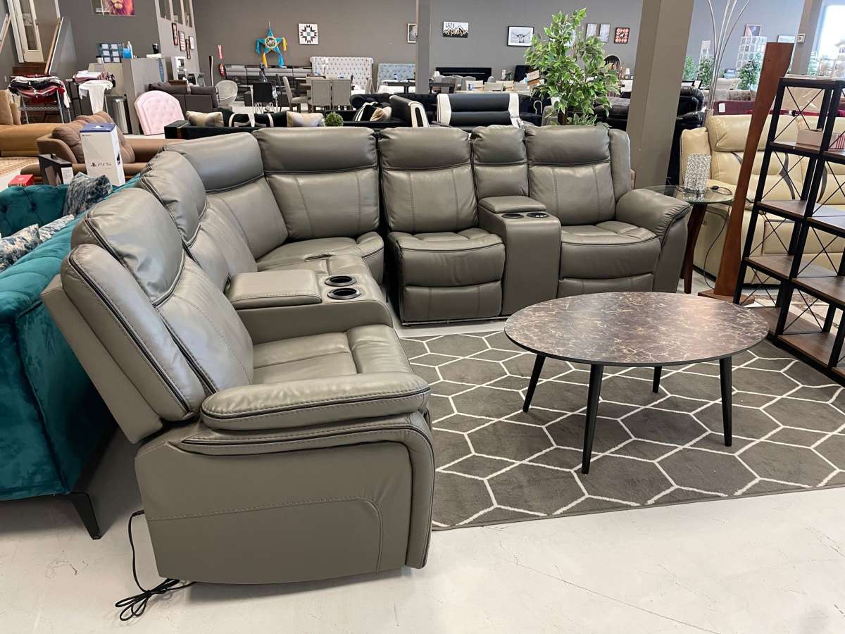 SPECIAL PRICES ONLY ON THIS MONTH Gray leather sectional pow