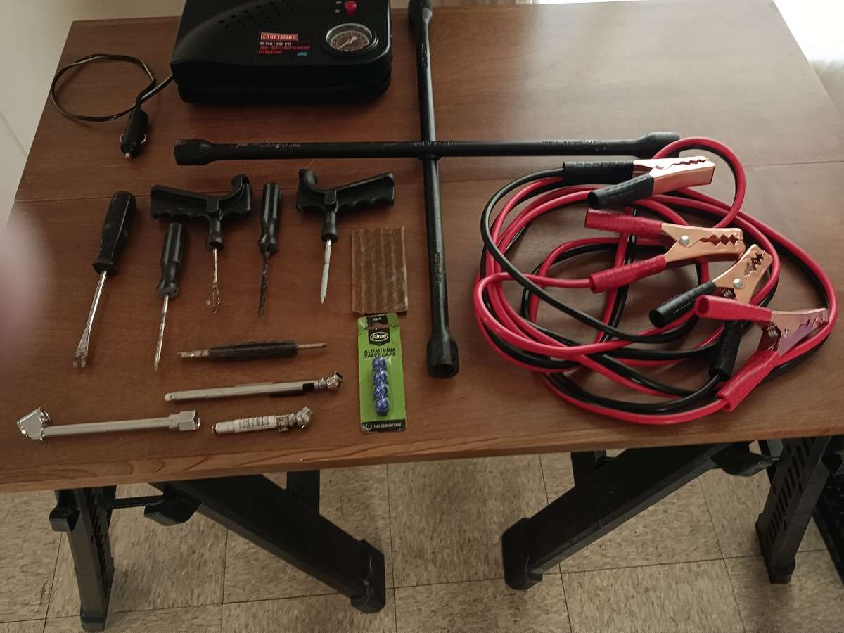 12volt air compressor and a tire plugging kit
