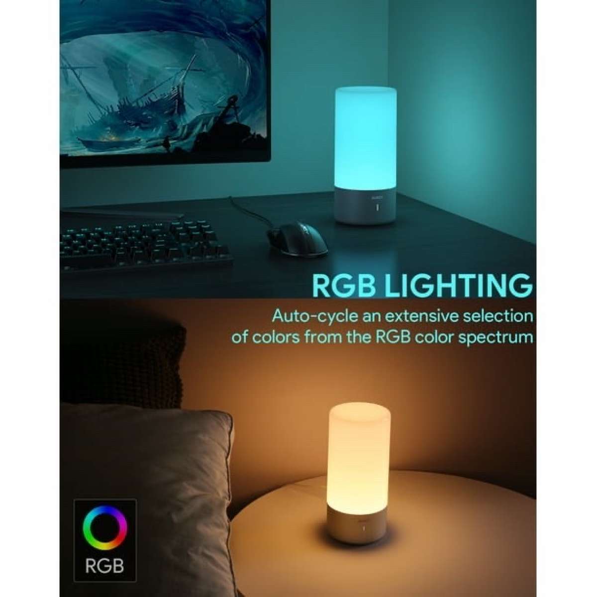 Table Lamp Touch Sensor Bedside Lamp with Color Changing RGB