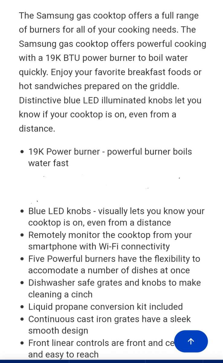 Cooktop 30inch Samsung wifi