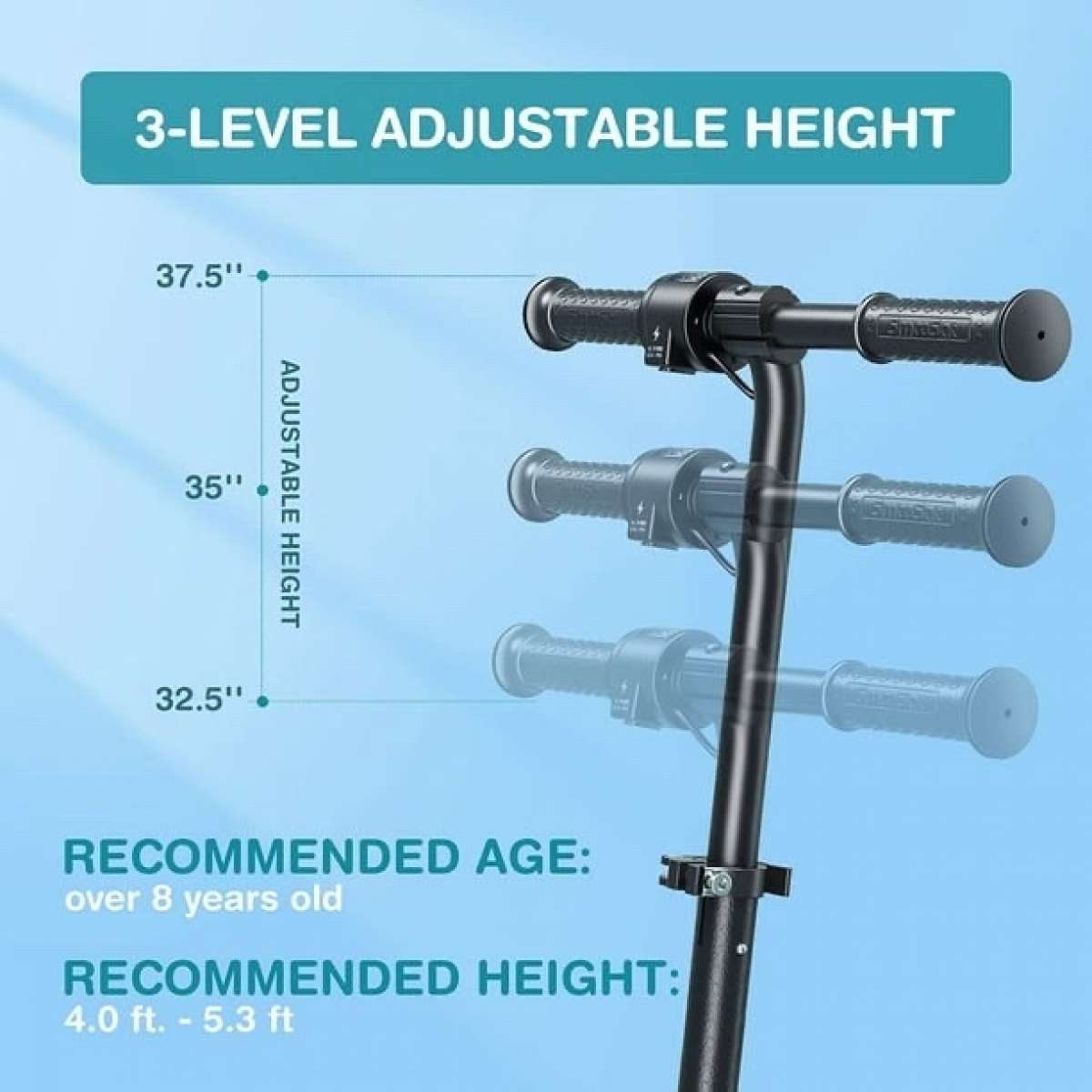 Foldable Electric Scooter for Kids 3 Speeds and Adjustable H