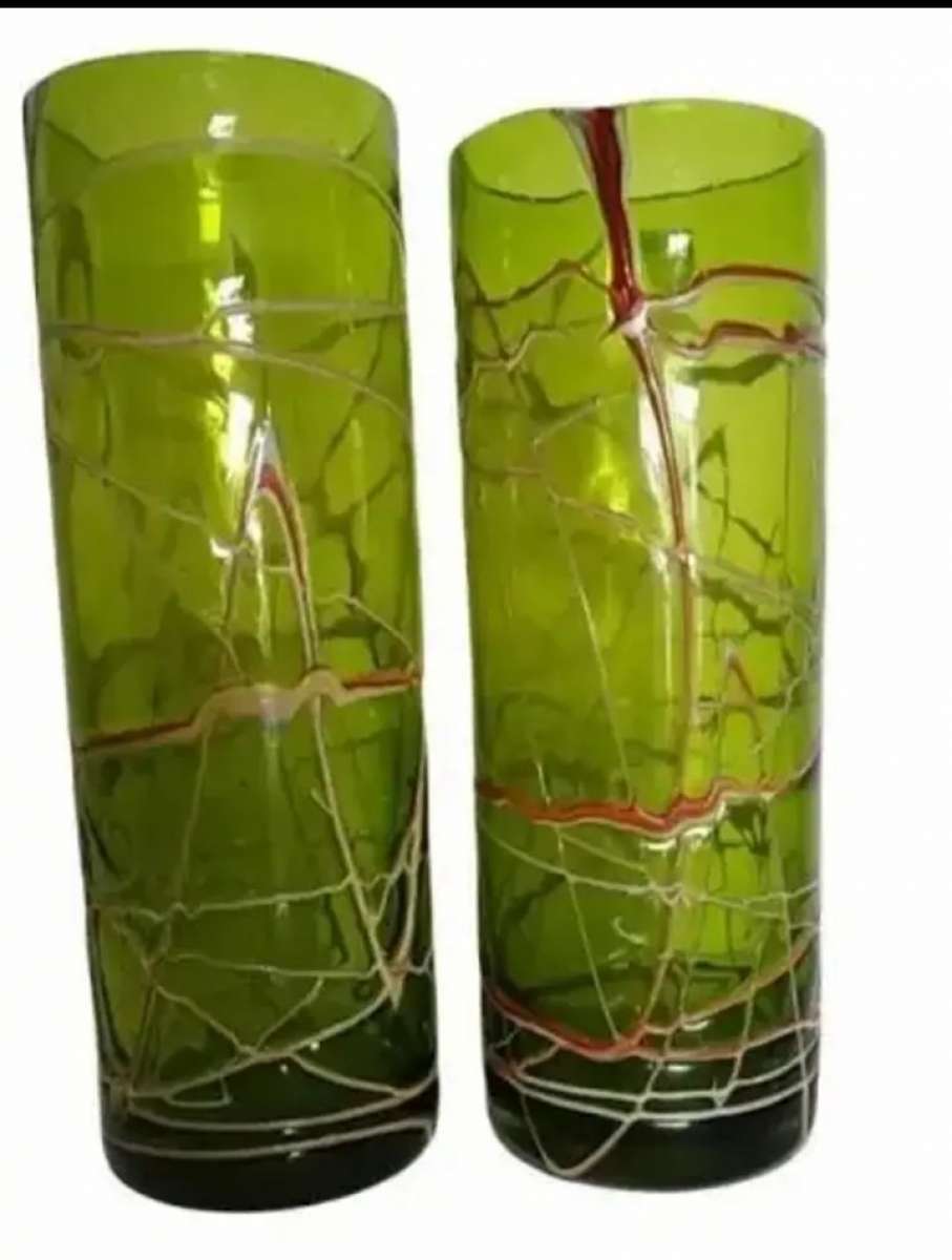 beautiful 2 each vintage hand blown glass vases