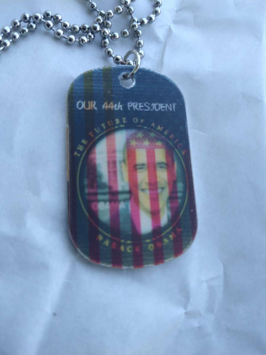 Barack Obama American Flag Dog Tag Style Necklace