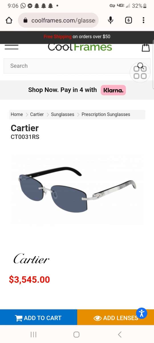 Cartier blue lenses diamond cut ct0031rs
