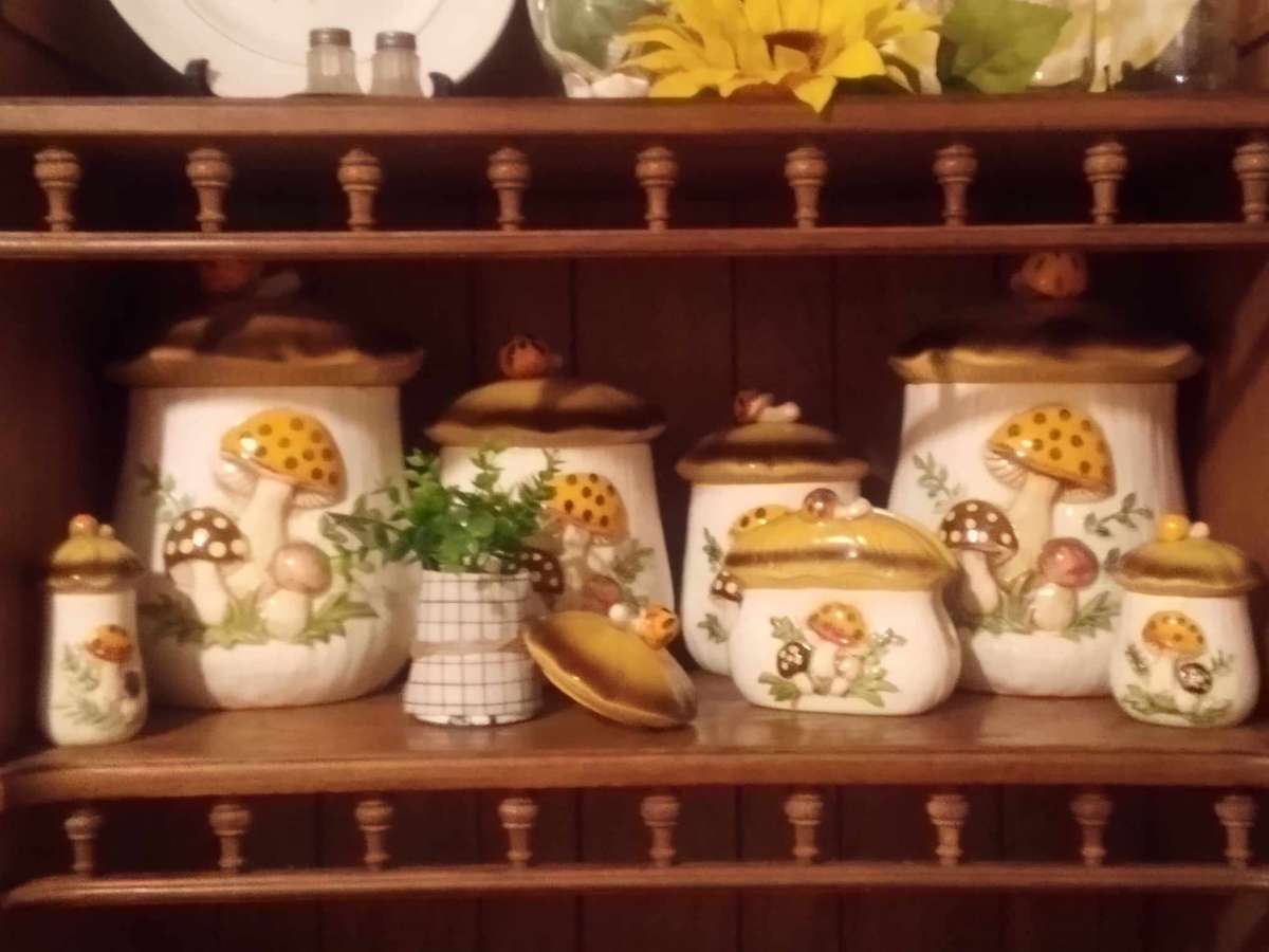 Merry Mushroom Canister set with napkin holder and Cookie Ja