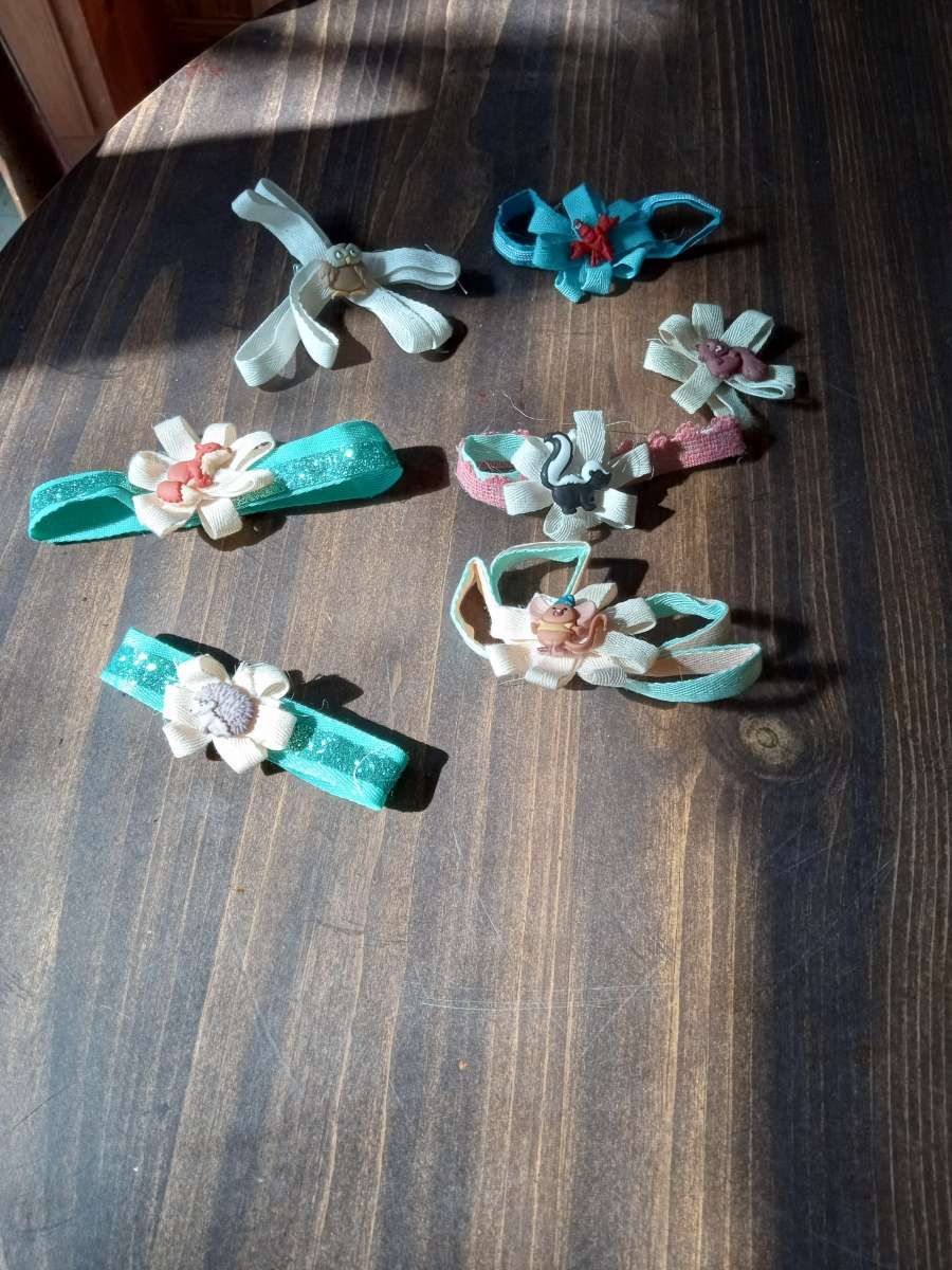 ribbon and fabric and leather hair or gifts bows