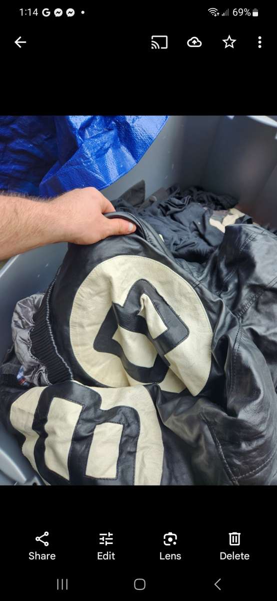 8 ball leather jacket n 8 ball shirt n pants