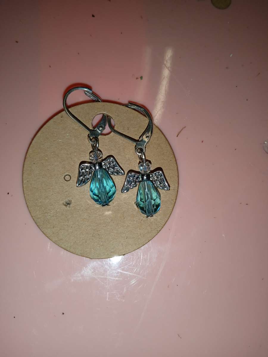 silver white and blue crystal earrings