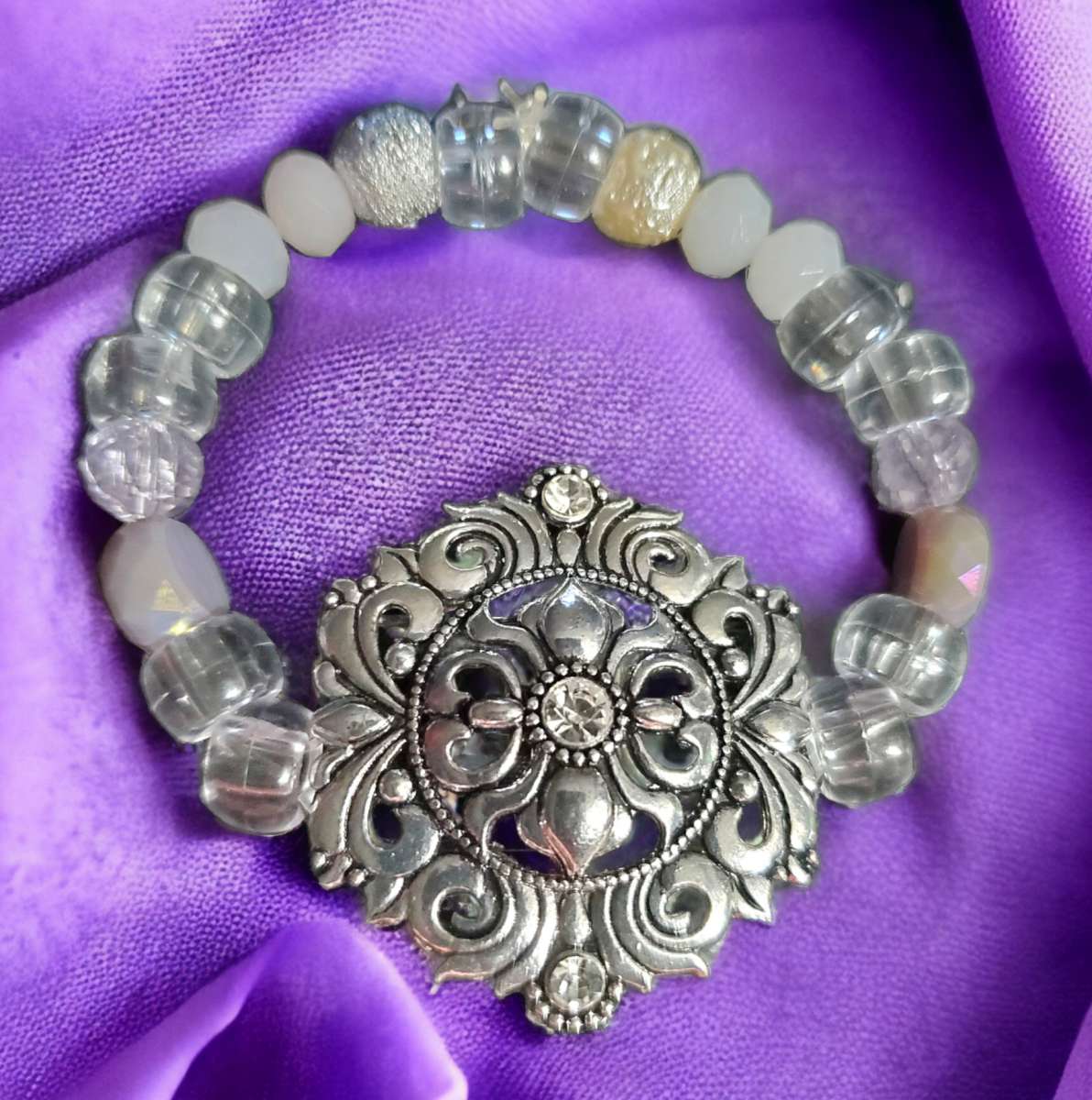 Glass Bead Necklace Bracelet and Earring Set