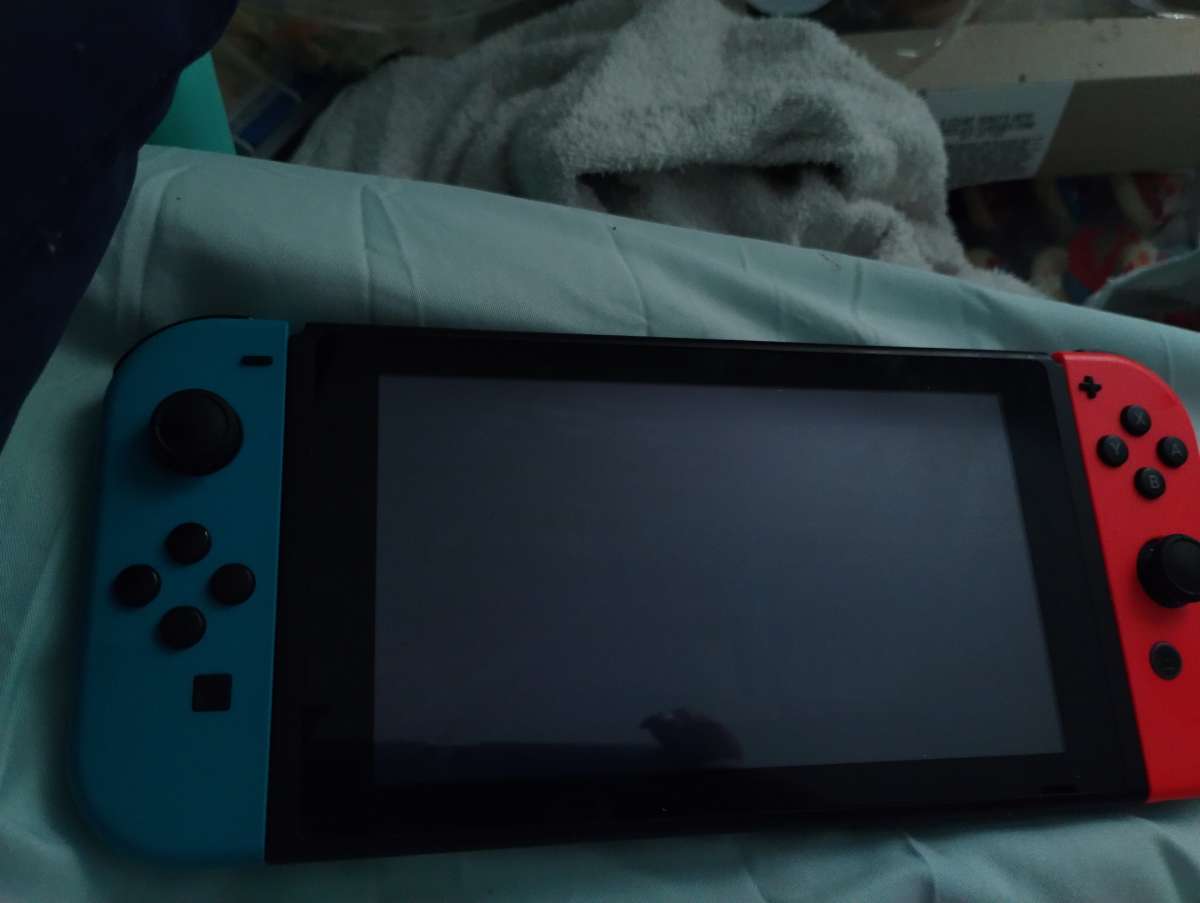 Nintendo switch neon red and blue and accessories