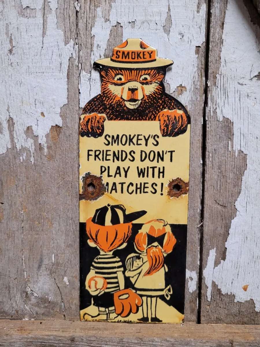 vintage smokey the bear ceramic sign