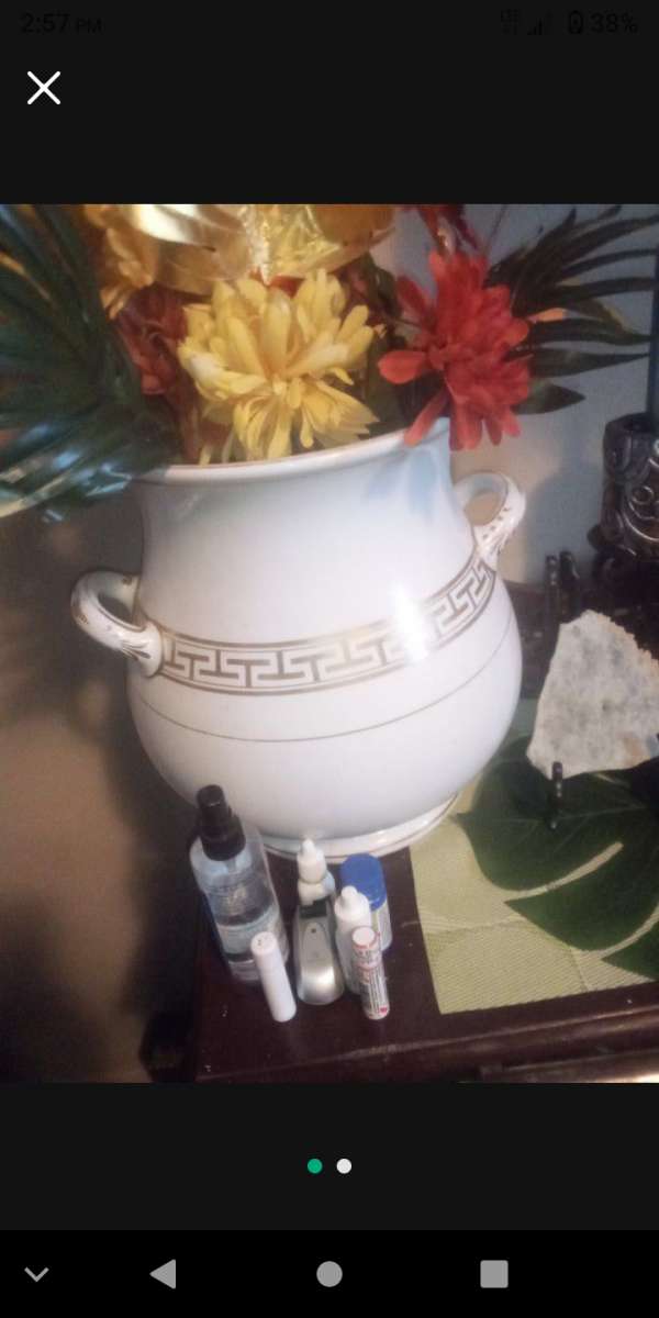 white and gold antique vase
