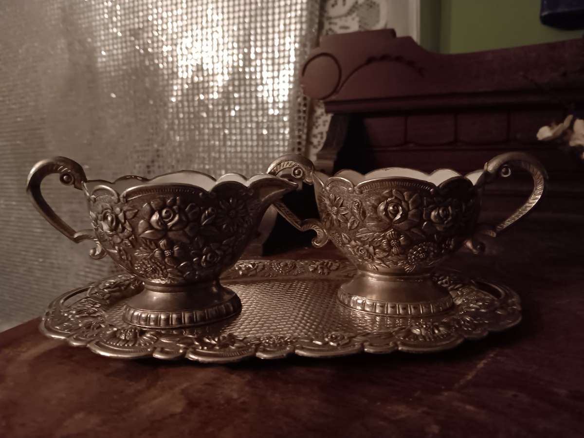 Silver cream and sugar set