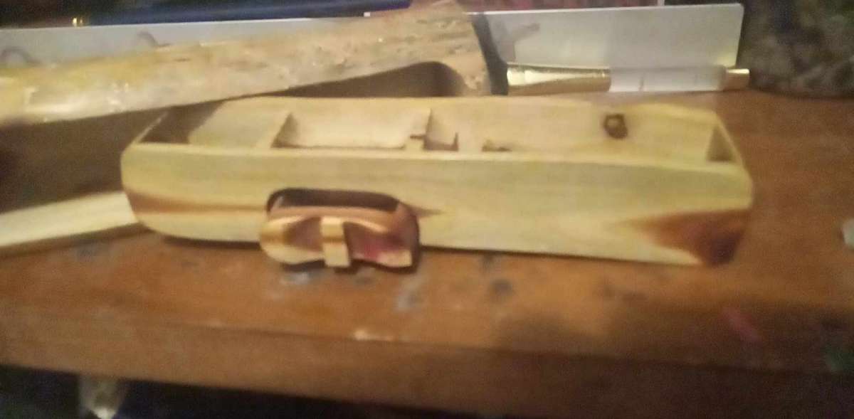 hand made cedar jewelery box with secret stash behind drawer