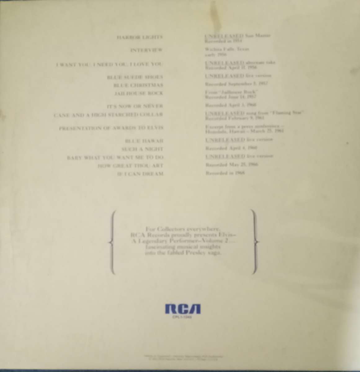 Elvis volume two A legendary performer vinyl record