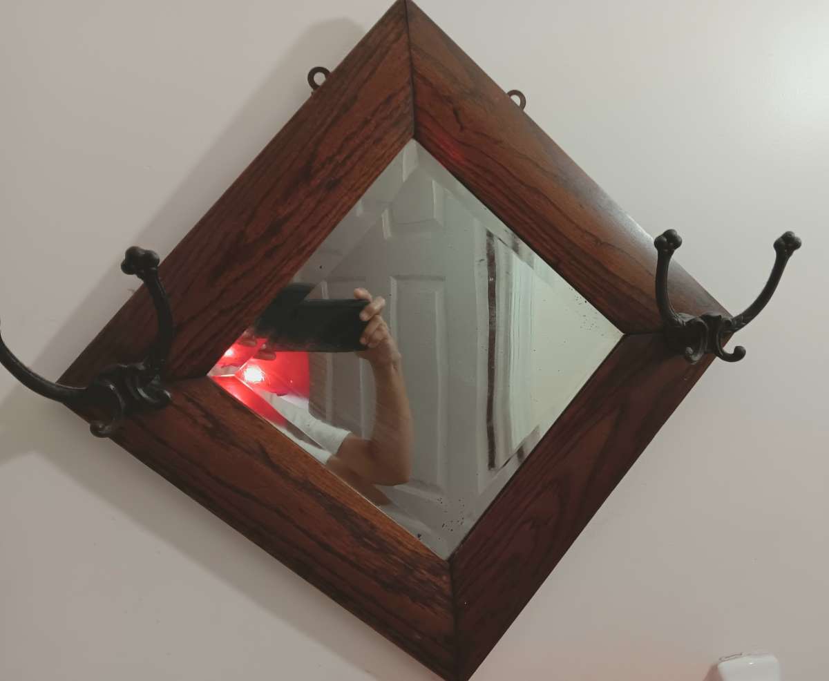 beautiful vintage hand crafted dark wood mirror