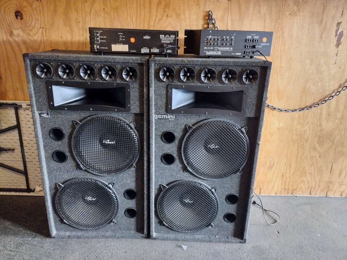 two Gemini MB speakers with equipment