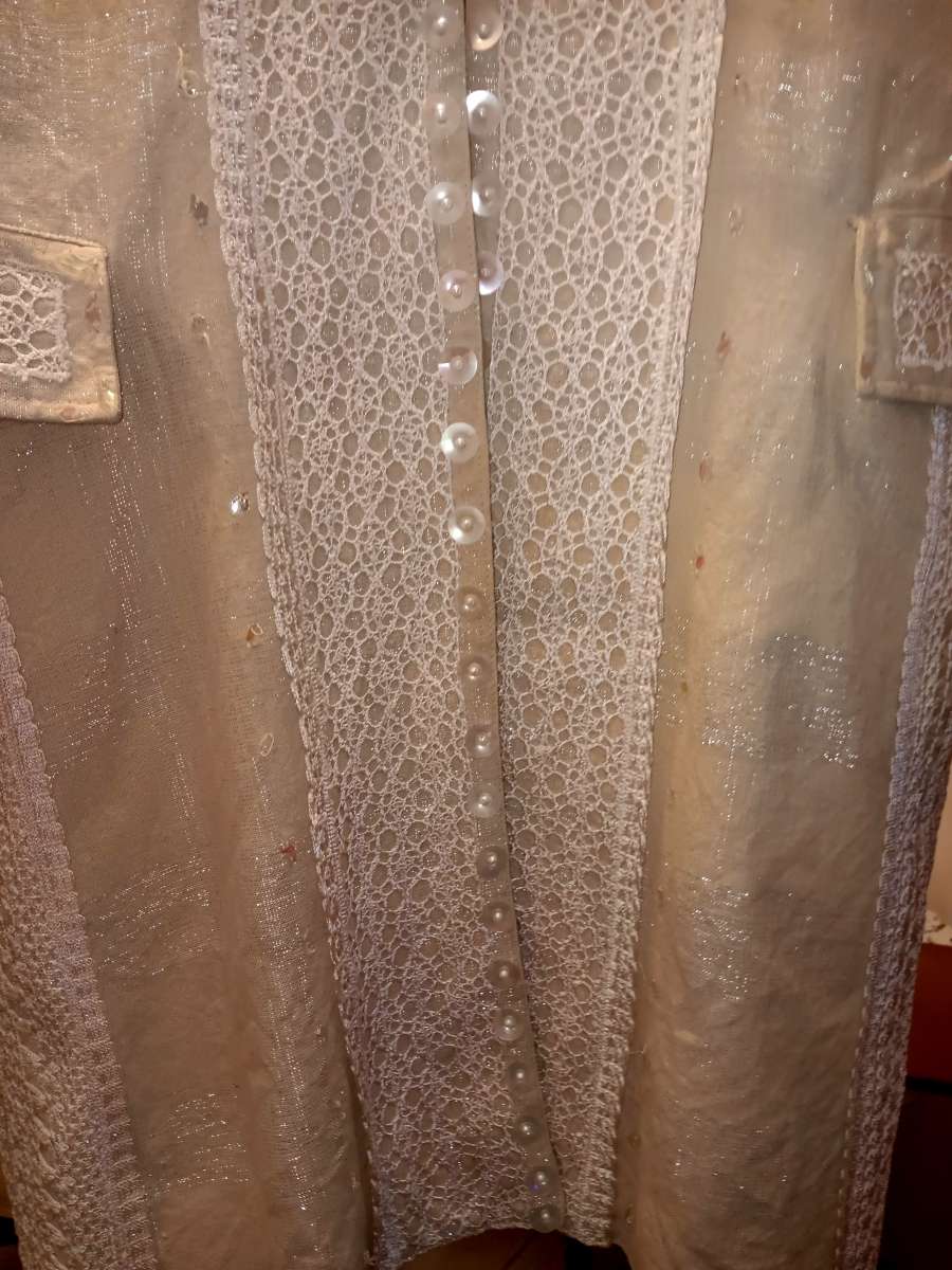 New beautiful  long creme with lace linen jacket