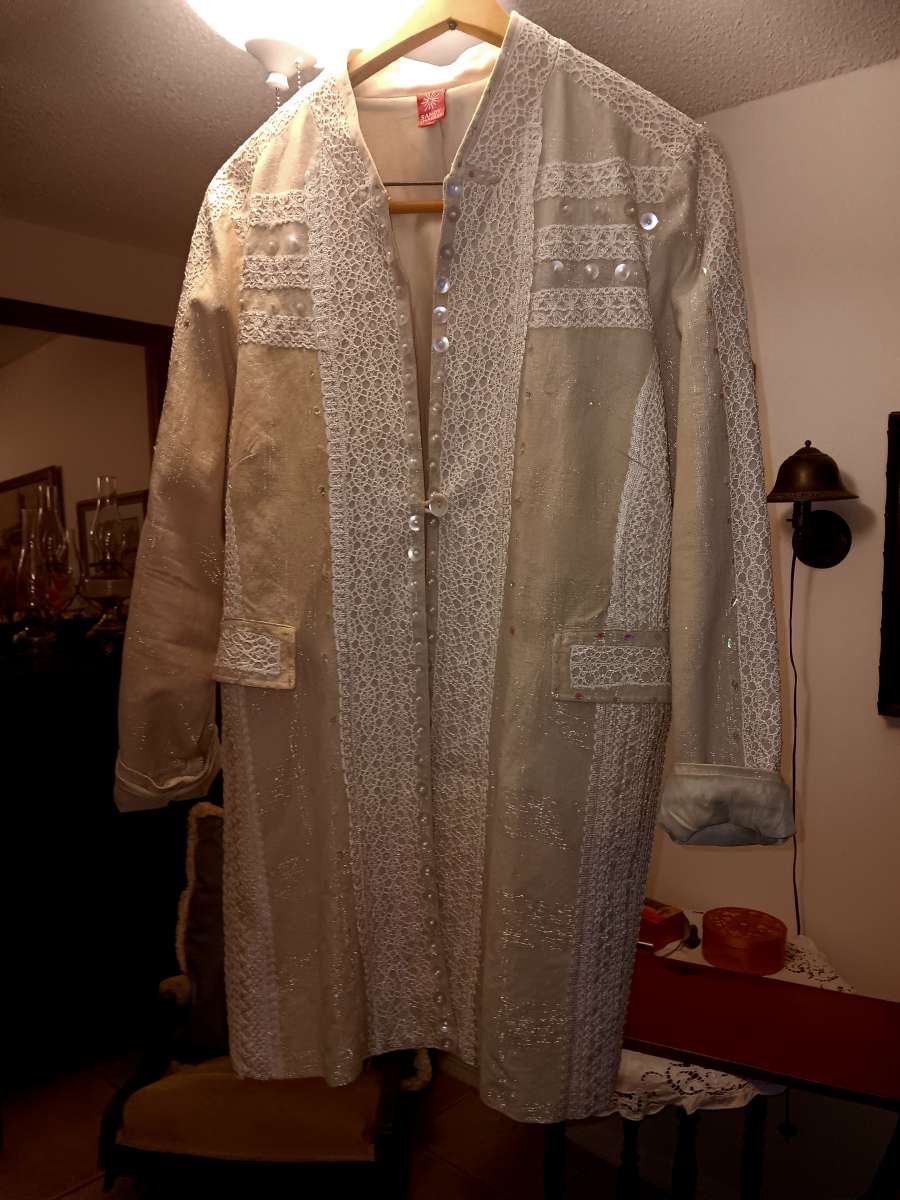 New beautiful  long creme with lace linen jacket