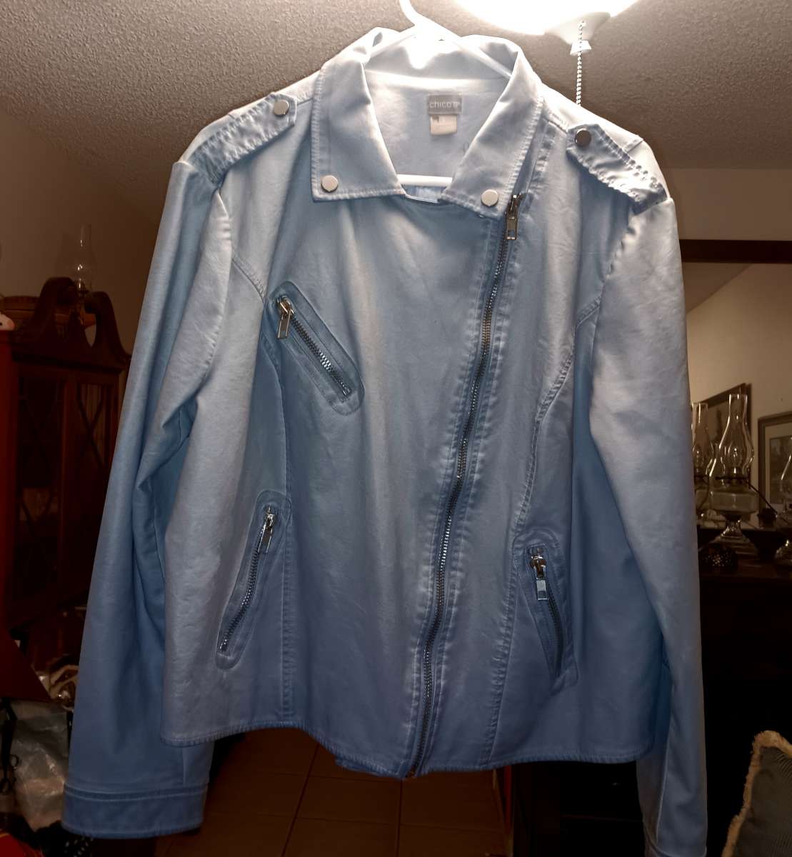 chicos new leather jacket  baby blue