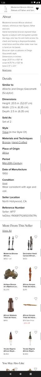 African bronze tall collection of 2 men made in India