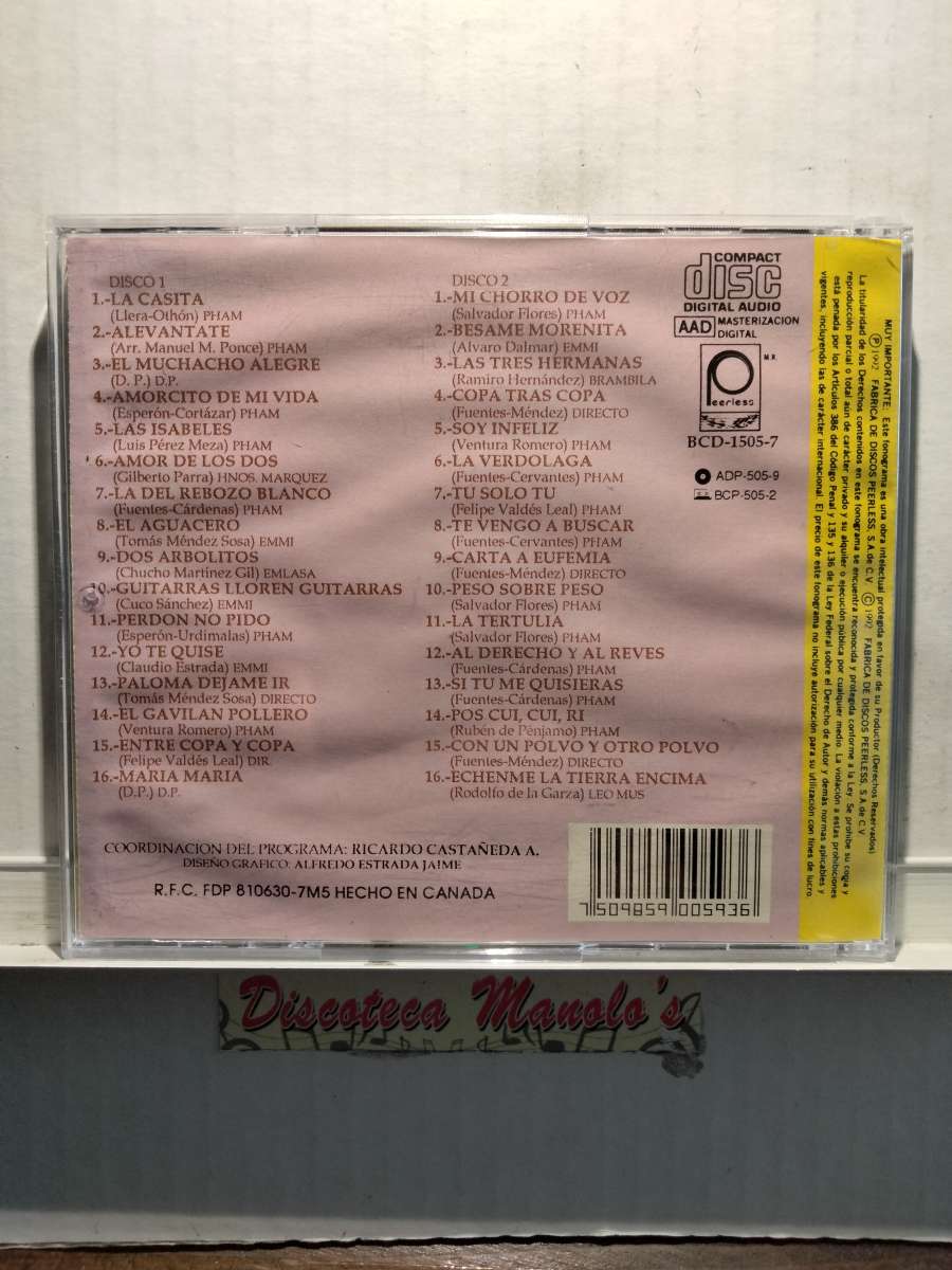 PEDRO INFANTE CANCIONES RANCHERAS 2 CDS USADOS EN EXC COND