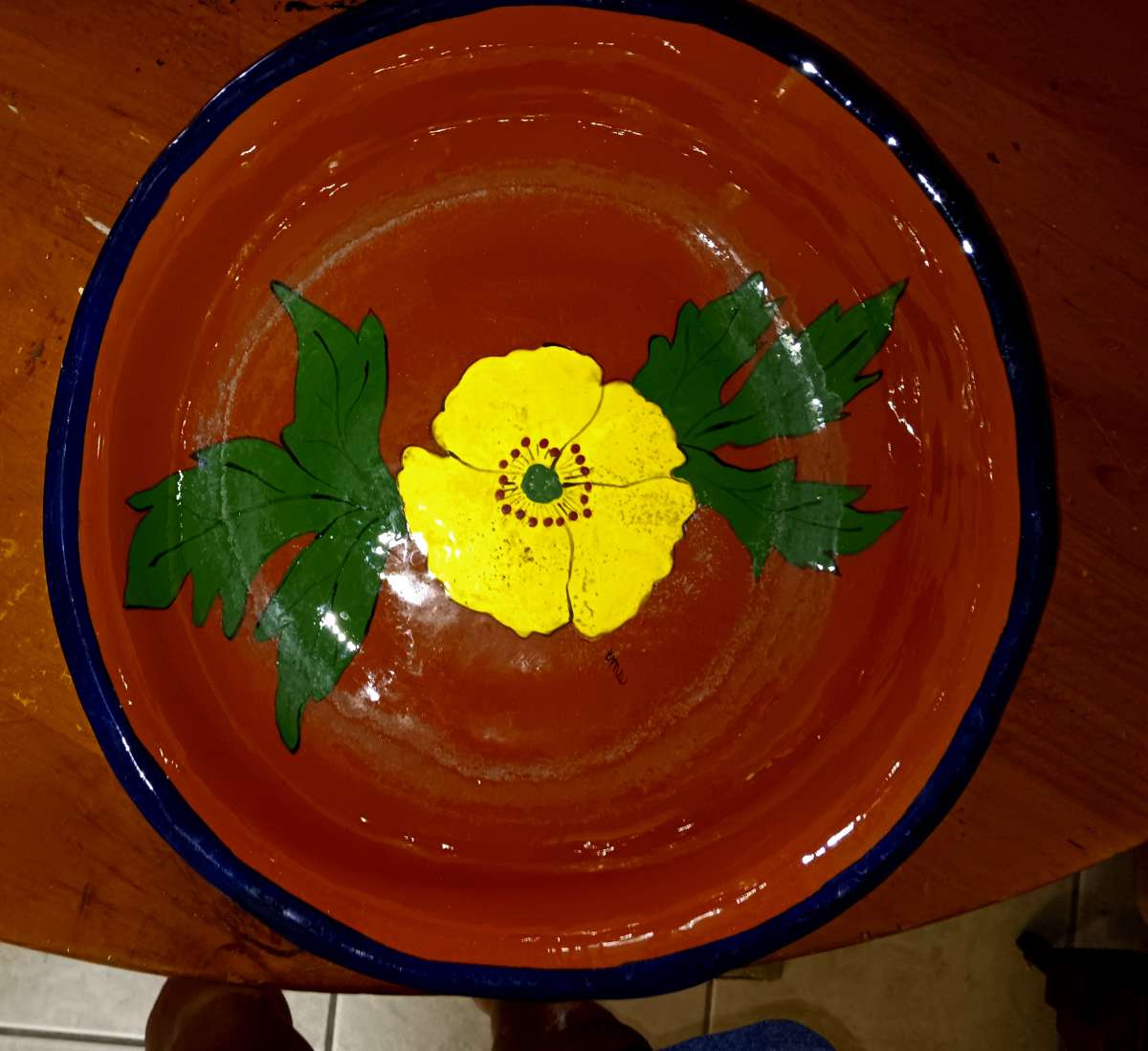 from Colombia in 1987 beautiful  thick pottery bowl with yer