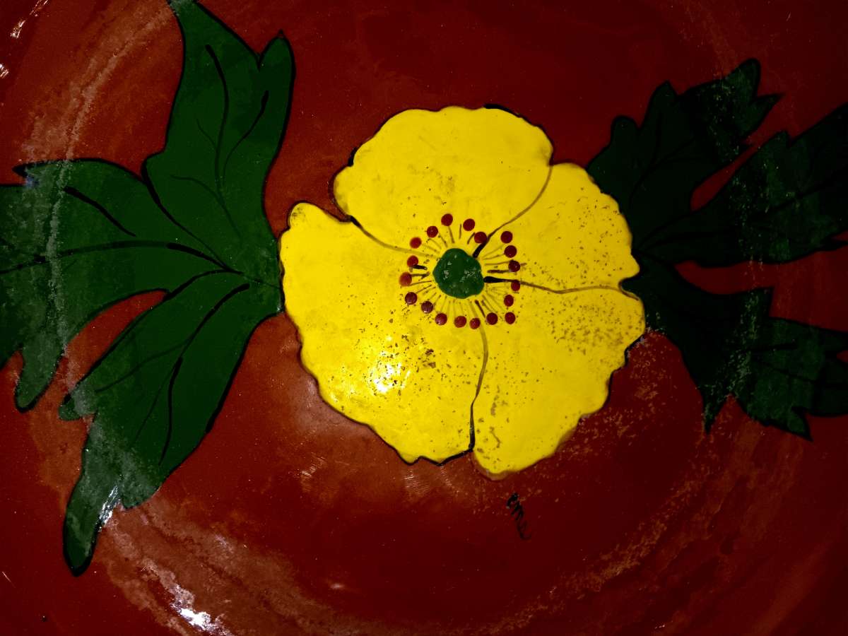 from Colombia in 1987 beautiful  thick pottery bowl with yer