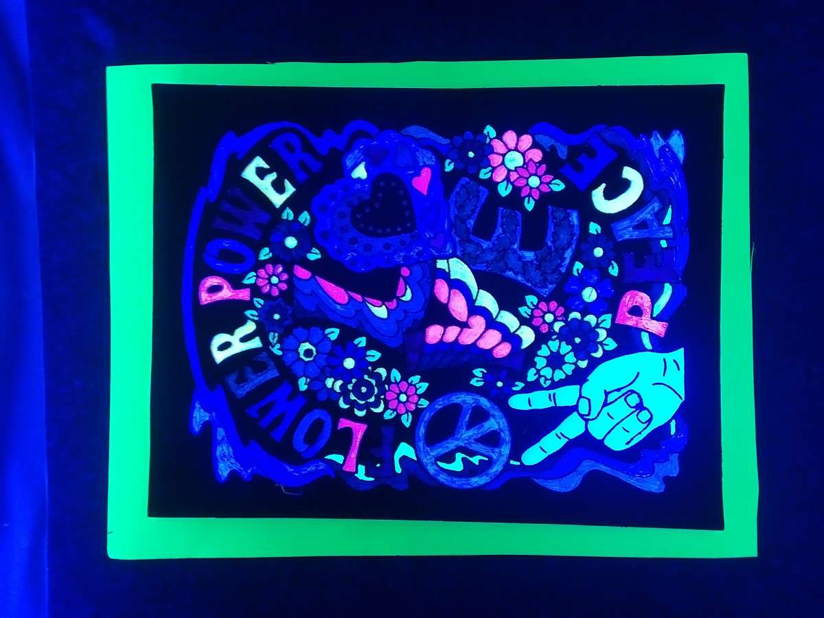 Hand made velvet posters that also glow in blacklight