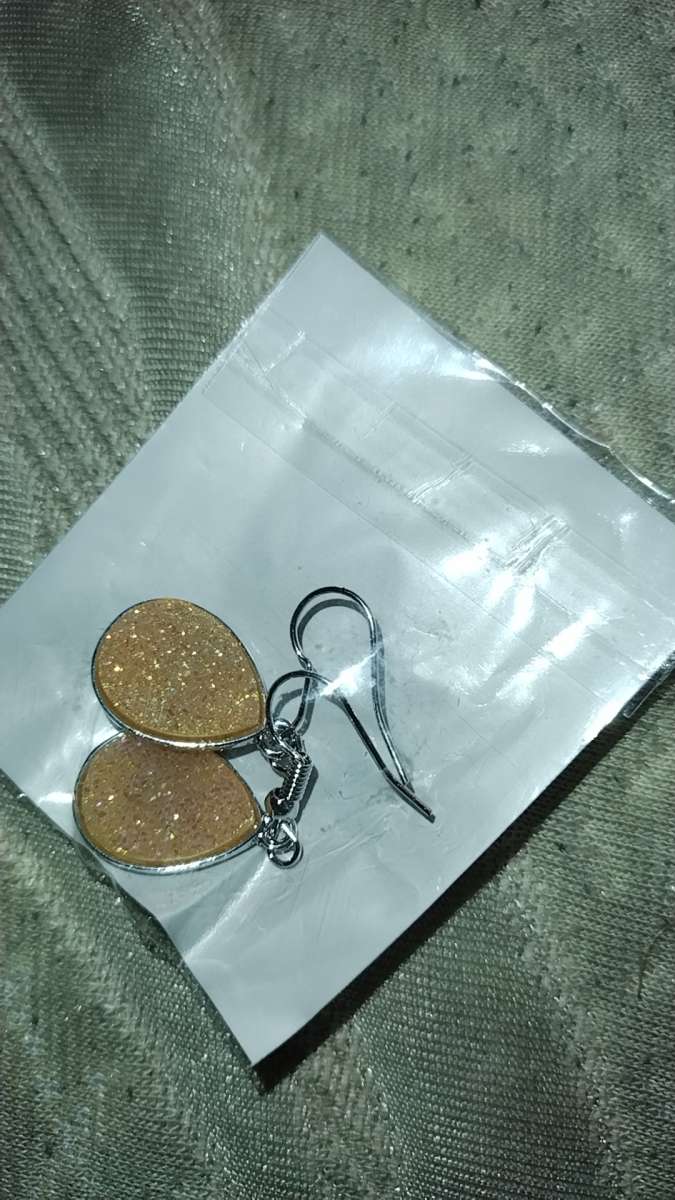 Sterling Silver Peach Orange Oval Earrings