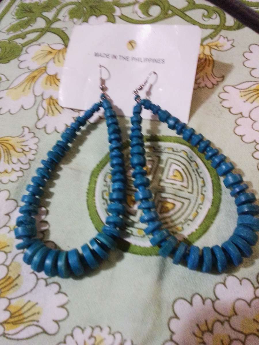 Wooden Turquoise Drop Earrings  from Philippines