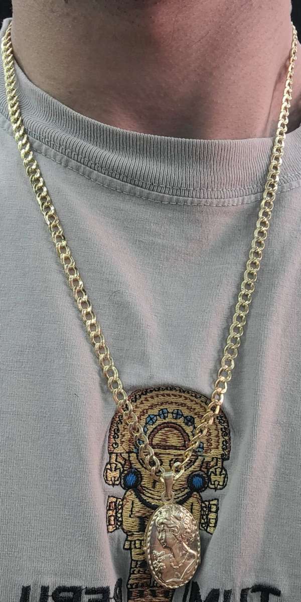 14K Gold Chain Hollow Cuban W Photo Charm 185 Grams 24