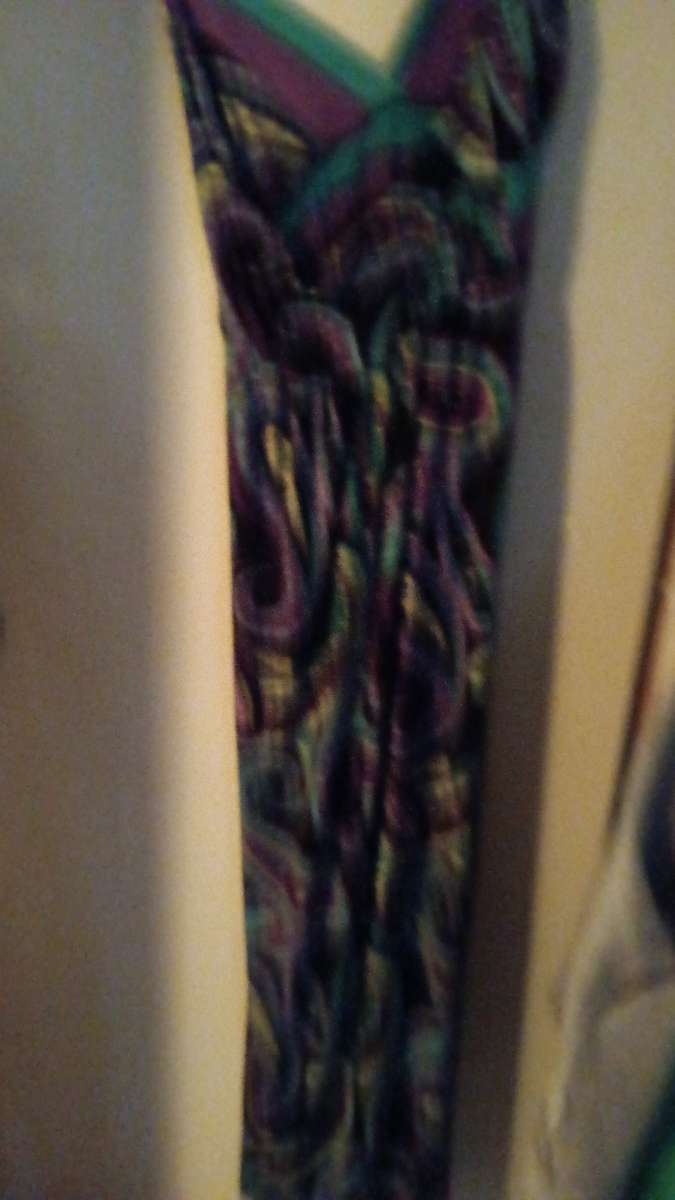 wild print halter top sundress of purples greens and blues