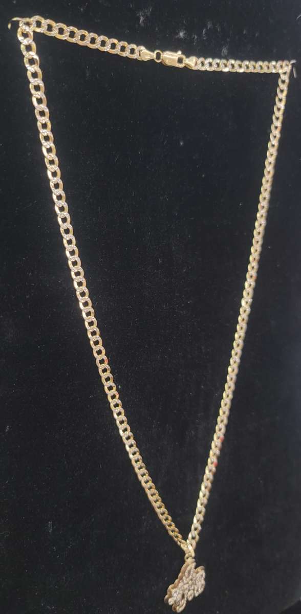 14K Gold Chain Hollow Cuban W Love Charm 114 Grams 22