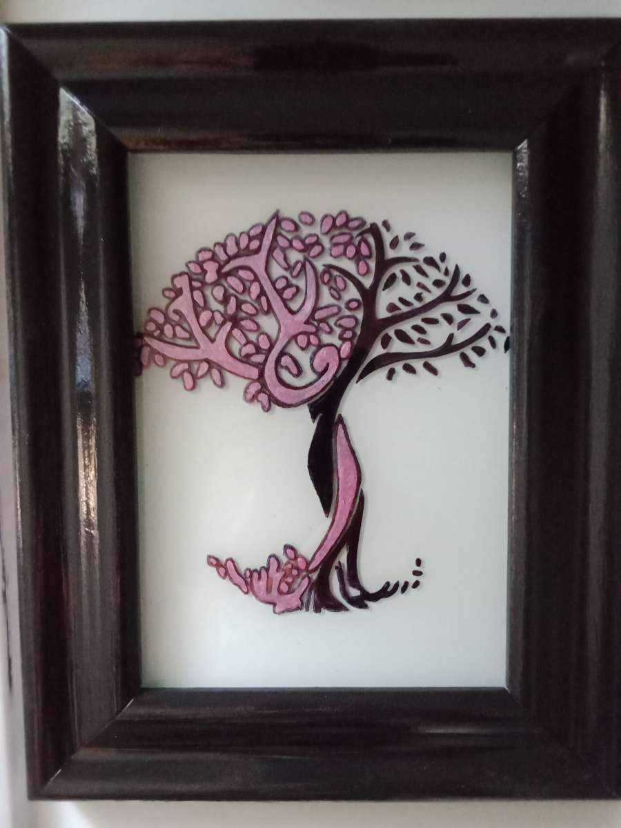 Elegant hand painted on glass picture in a frame