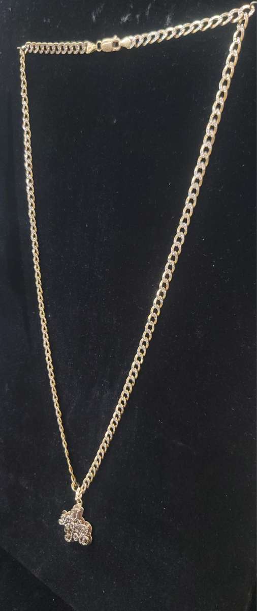 14K Gold Chain Hollow Cuban W Love Charm 114 Grams 22