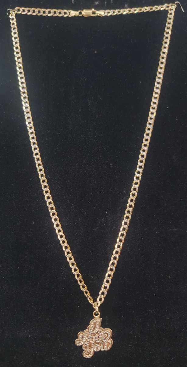 14K Gold Chain Hollow Cuban W Love Charm 114 Grams 22