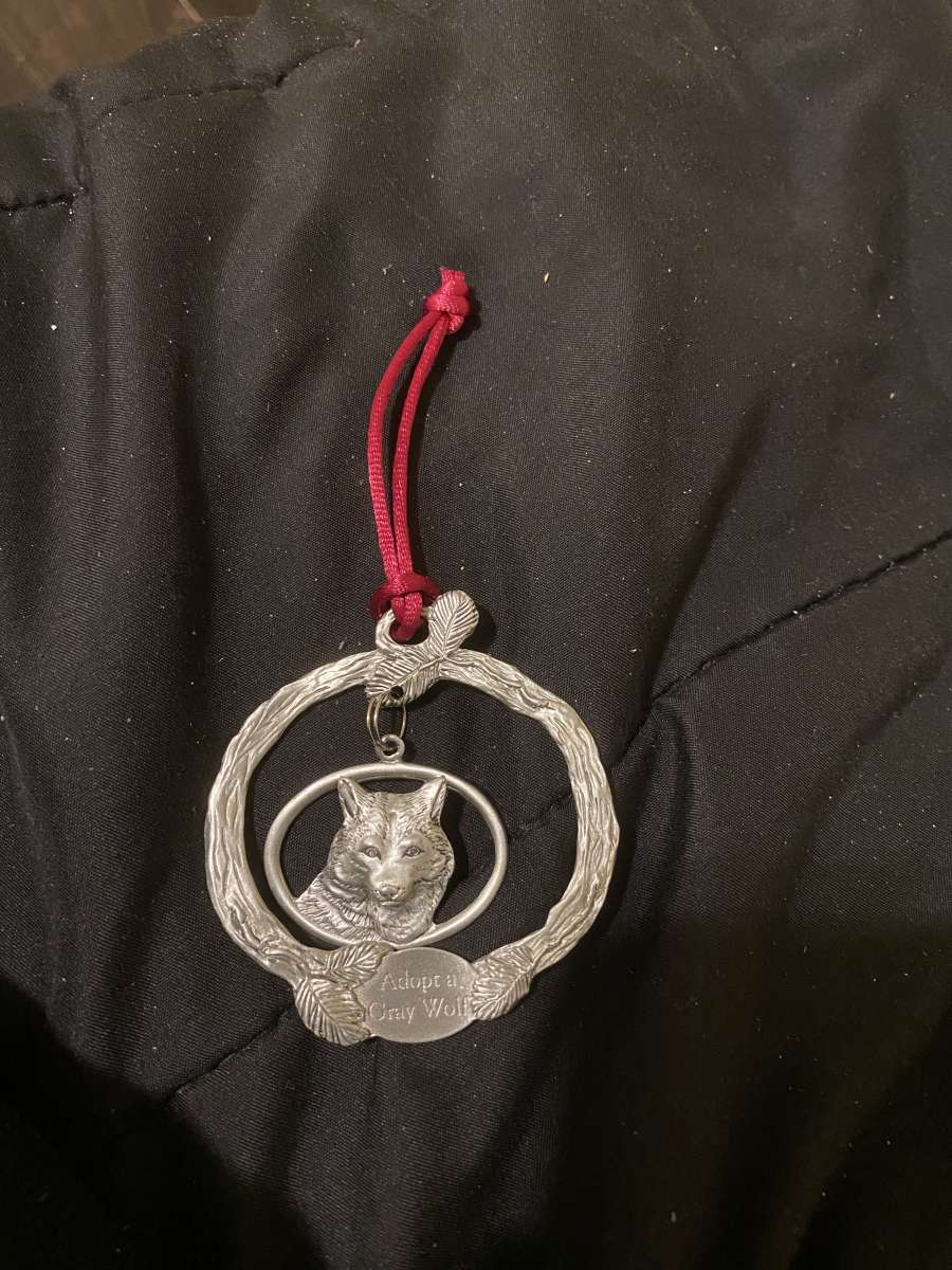 a gray wolf ornament