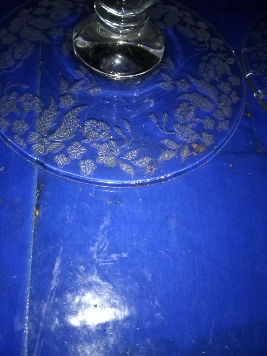 Pair of New Martinsville meadow etch Candleholders