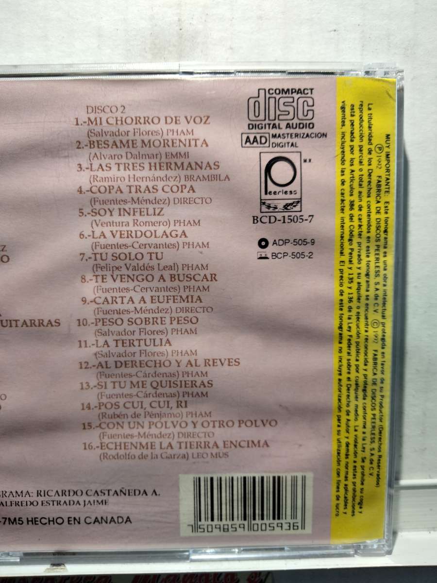 PEDRO INFANTE CANCIONES RANCHERAS 2 CDS USADOS EN EXC COND