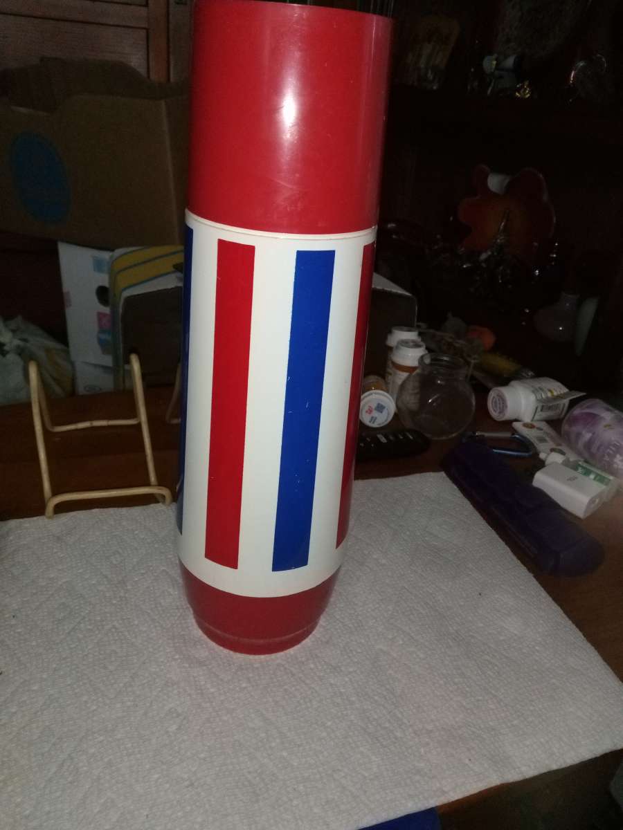 Red white and blue 2 quart Thermo Serv thermos